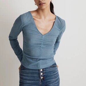 SEMI-SHEER SHIRRED V-NECK TOP Madewell